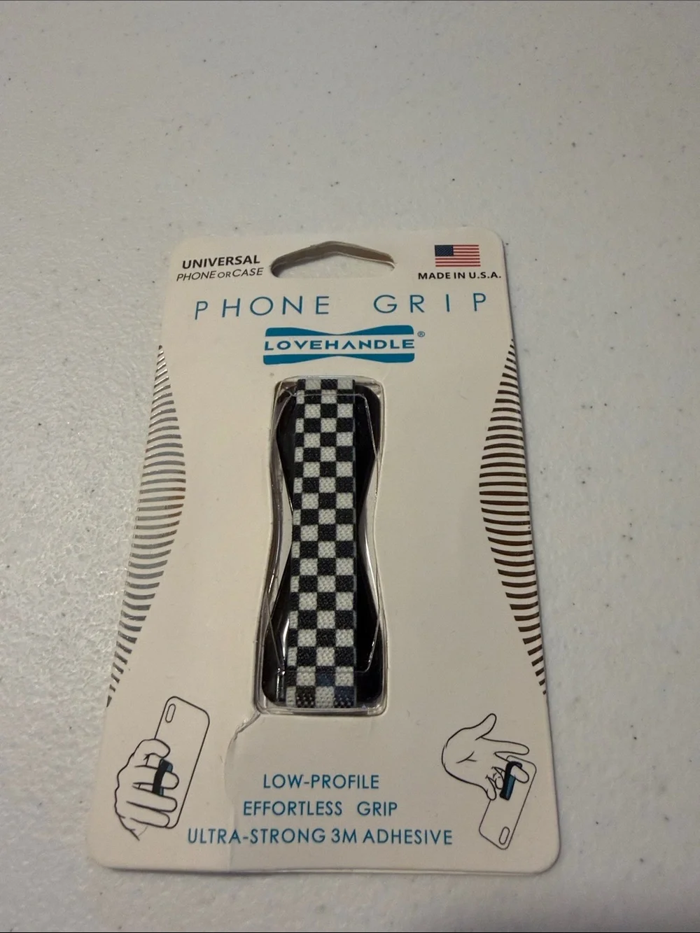Black & White Check Phone Grip - Low-Profile Adhesive